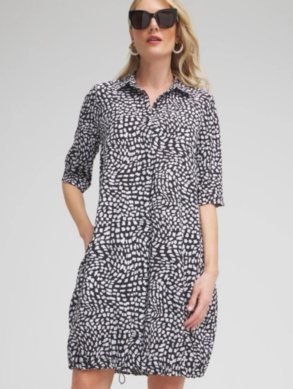 Chico's Neema Bungee Dress Black White Abstract Size M